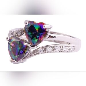 Silver Heart Rainbow Crystal Ring